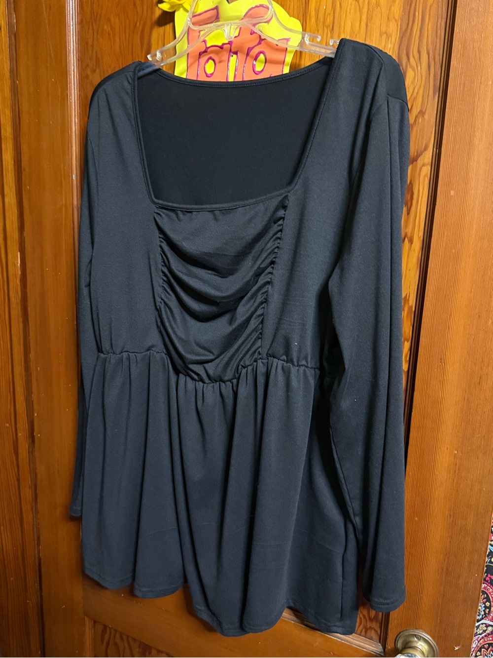 Long Sleeve Black Ruched Front Peplum Dress